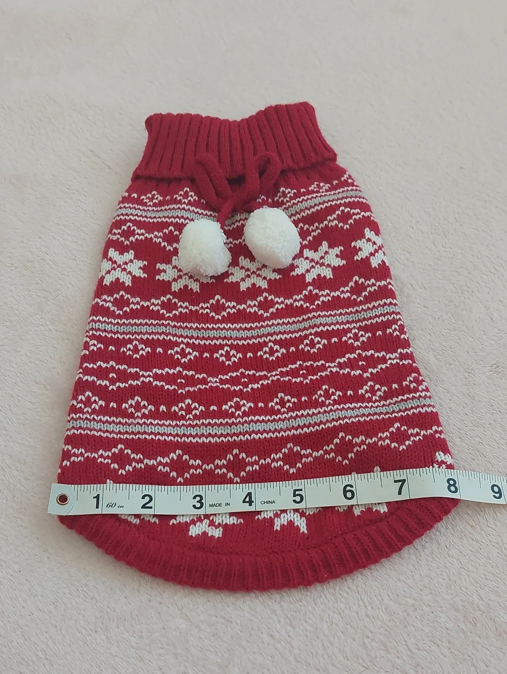 FOREVER FRIENDS Snowflake Pattern Dog Knit Sweater with Pom-Poms NWOT